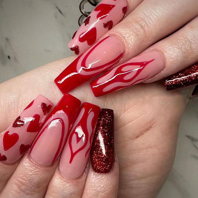 Glossy Red Nails Design