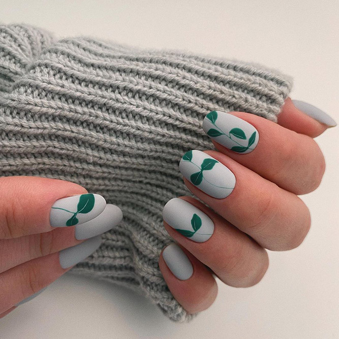 Grey and Green Matte Spring Nails