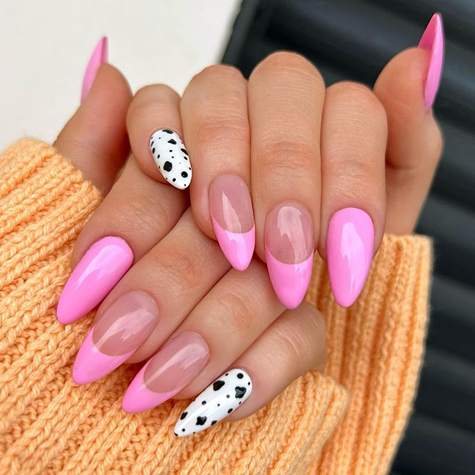 Pink French Manicure with Animalistic Design