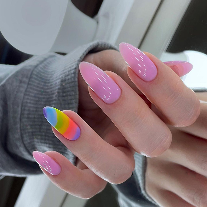 Pink Rainbow Spring Nails