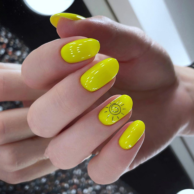 Yellow Nails with Sunny Design