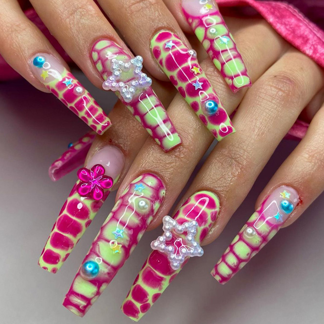 Animal Print Pink Acrylic Nails