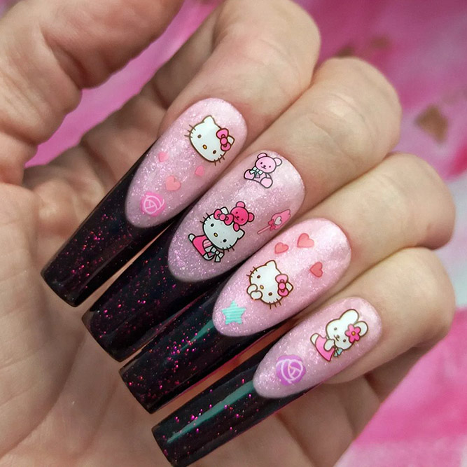 Long PinkNails with Glitters