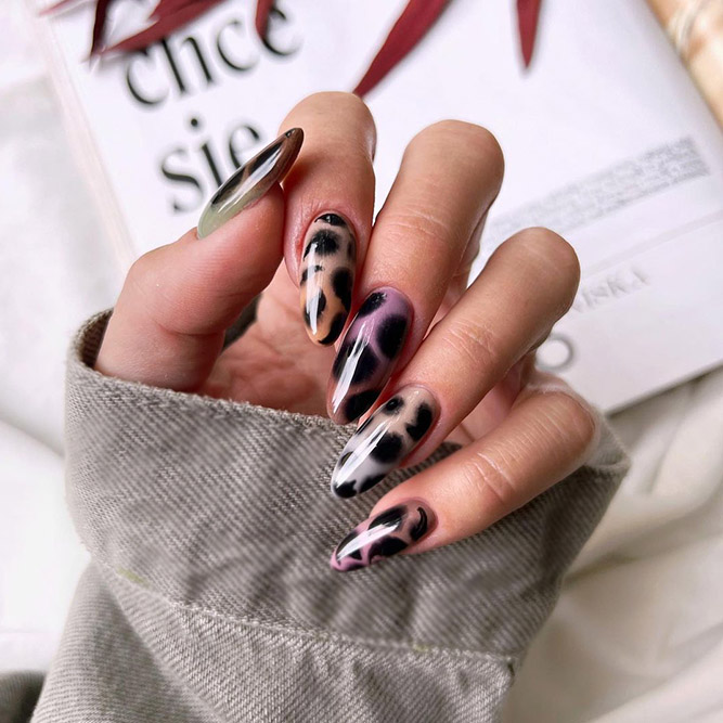 Brown Nails with Animal Print
