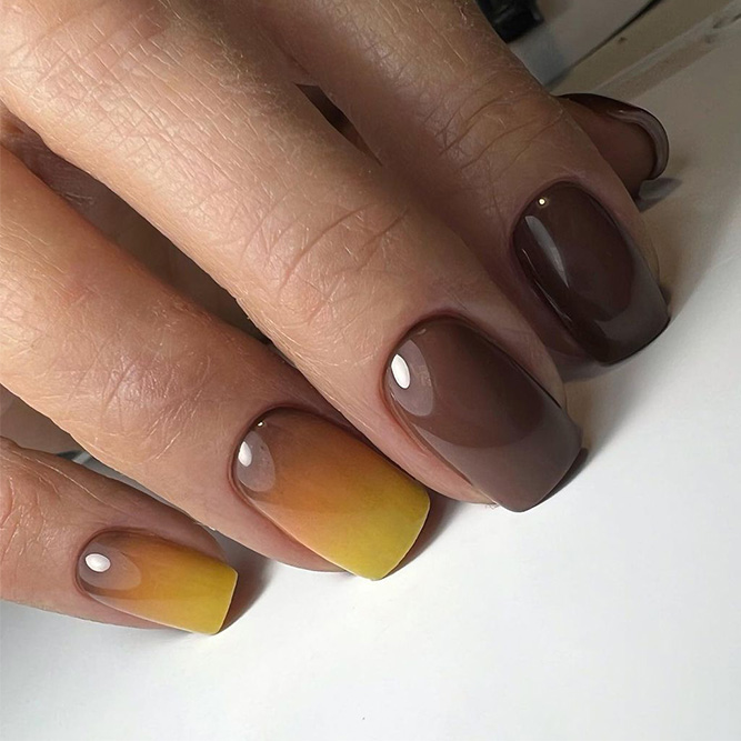 Brown Ombre Nails Two Fingers Accent