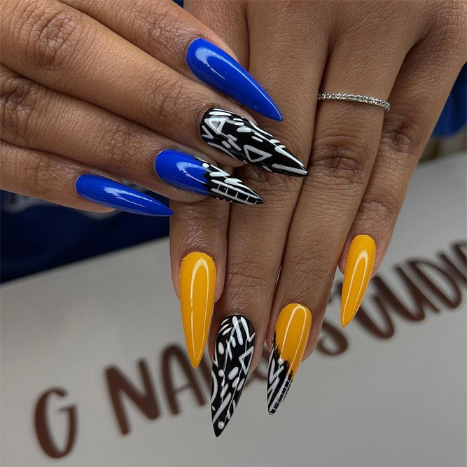 Blue and Yellow Tribal Nails