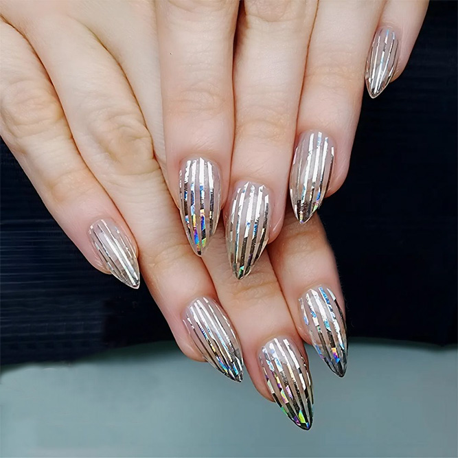 Party Nails with Silver Stripes