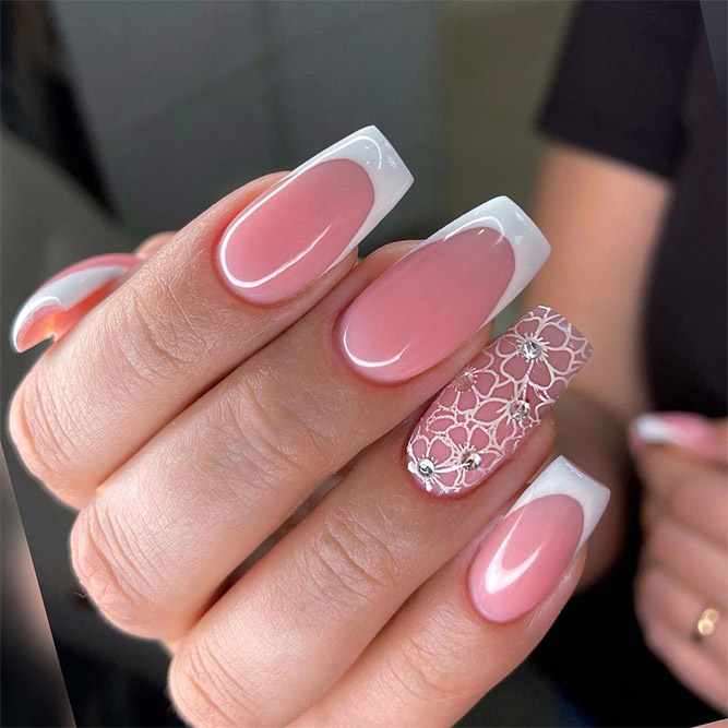 French Manicure with Lace Accent