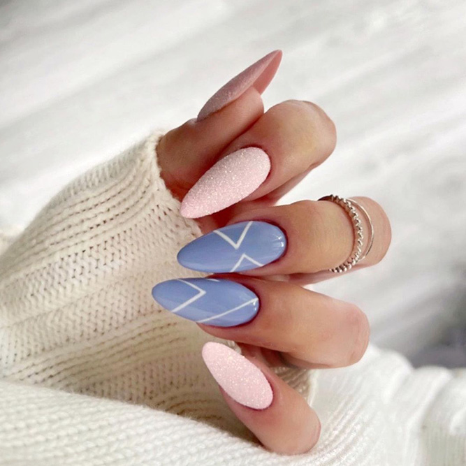 Blue and Pink Geometry Nails
