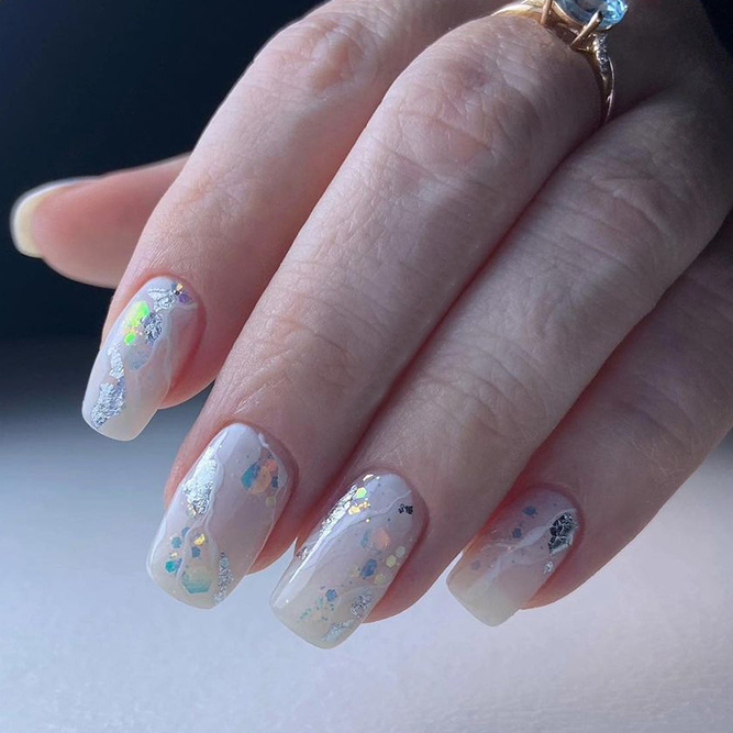 Marble Square Nails with Glitters
