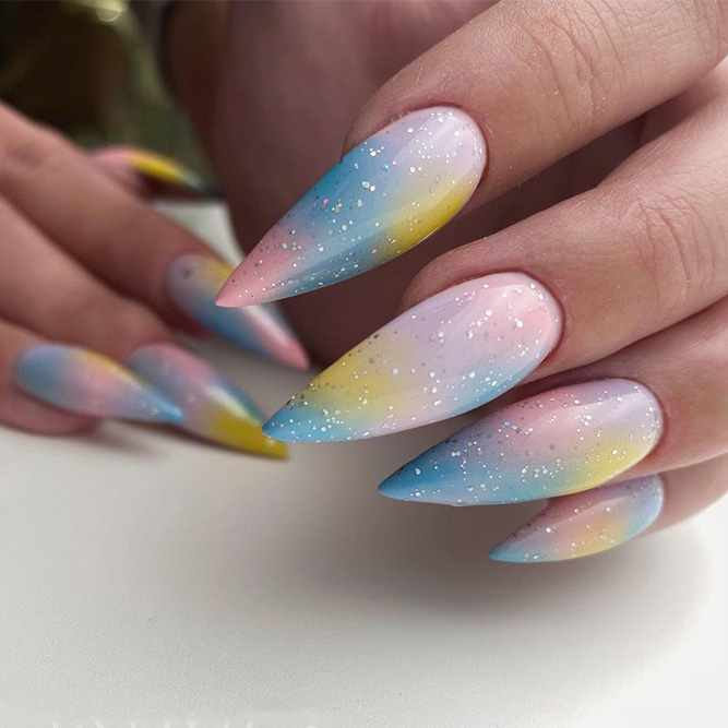 Rainbow Ombre Stiletto Nails