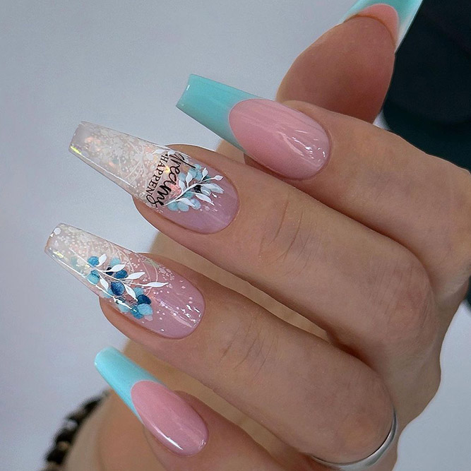 Turquoise French Coffin Nails