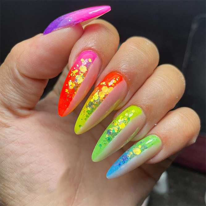 Neon Rainbow Nails Design