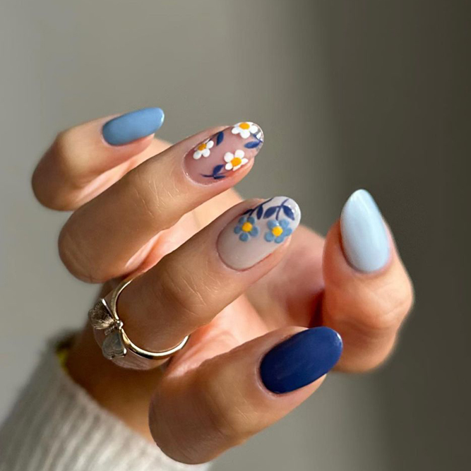 25 Gorgeous Blue Nails : Baby Blue Love Heart + French Tips