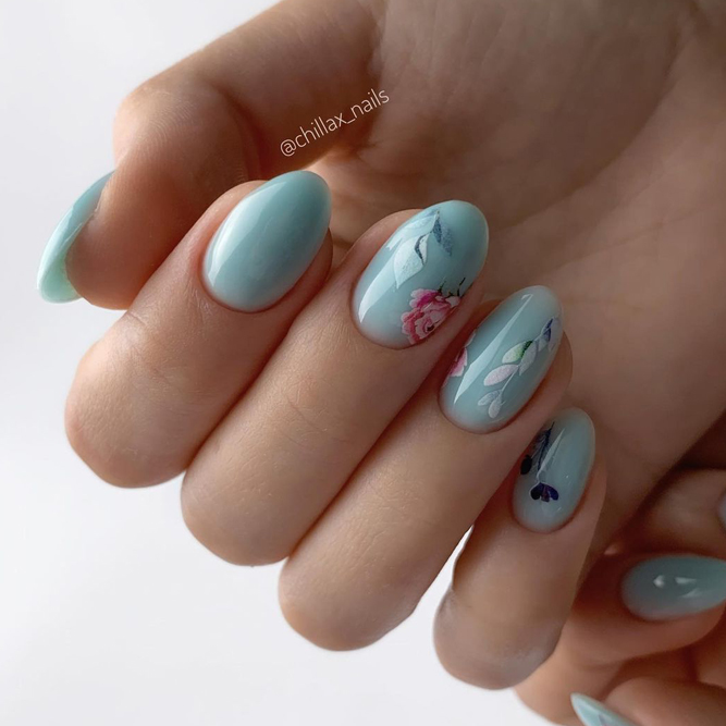 Baby Blue Flowers Nails