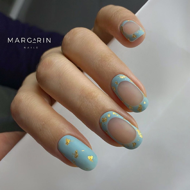 Light Blue Nails With Gold