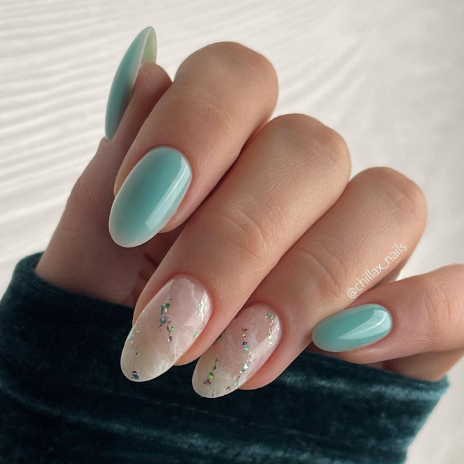 Marble Sky Blue Nails Designs