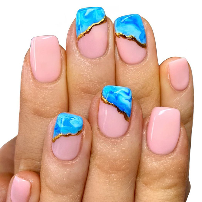 Marble Sky Blue Nails Art
