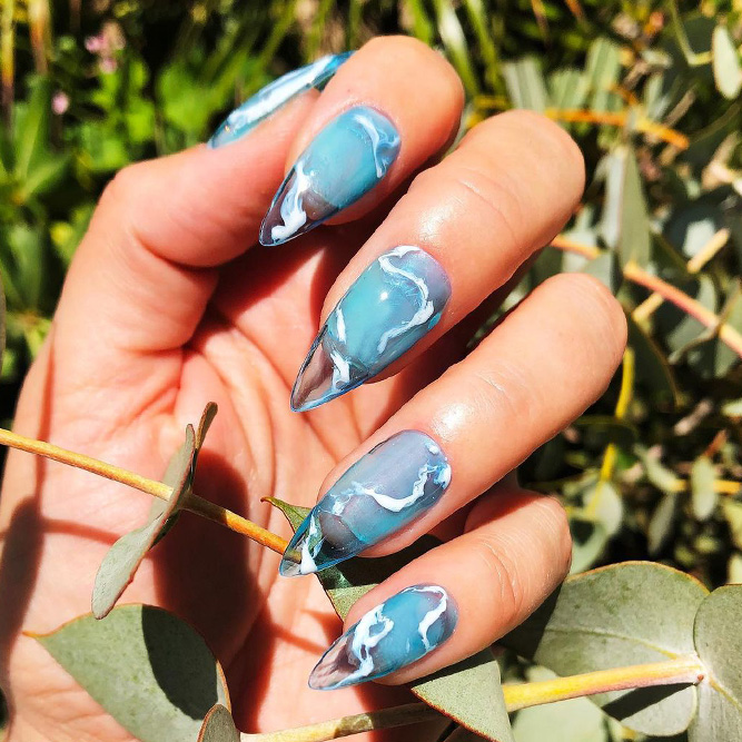 Marble Sky Blue Nails