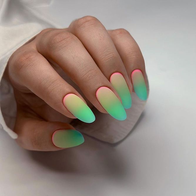 Pink and Green Ruffian Ombre Nails