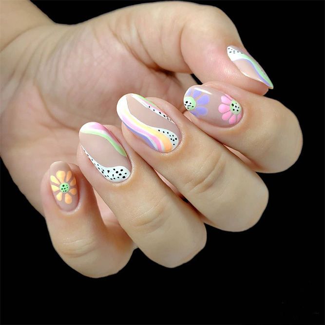 Cute Flowers Design on Clear Nails
