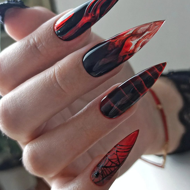 Red and Black Flaming Ombre Nails