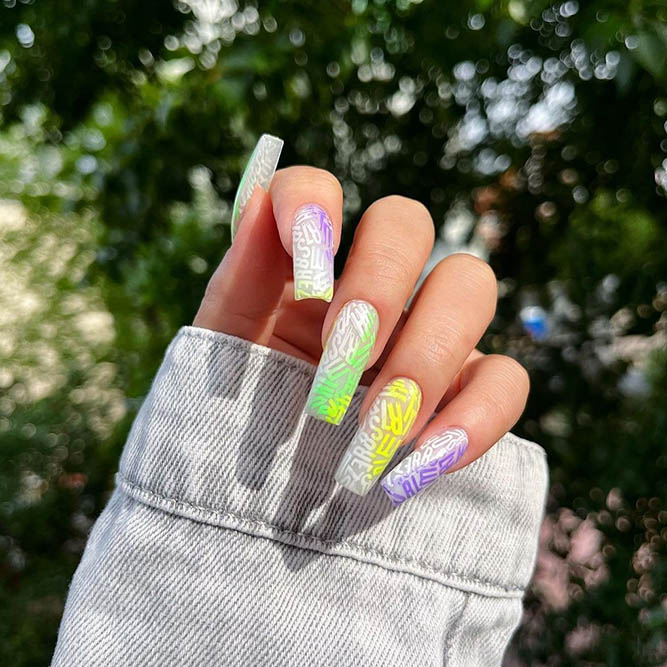 Multicolored Ombre Nails with Letters