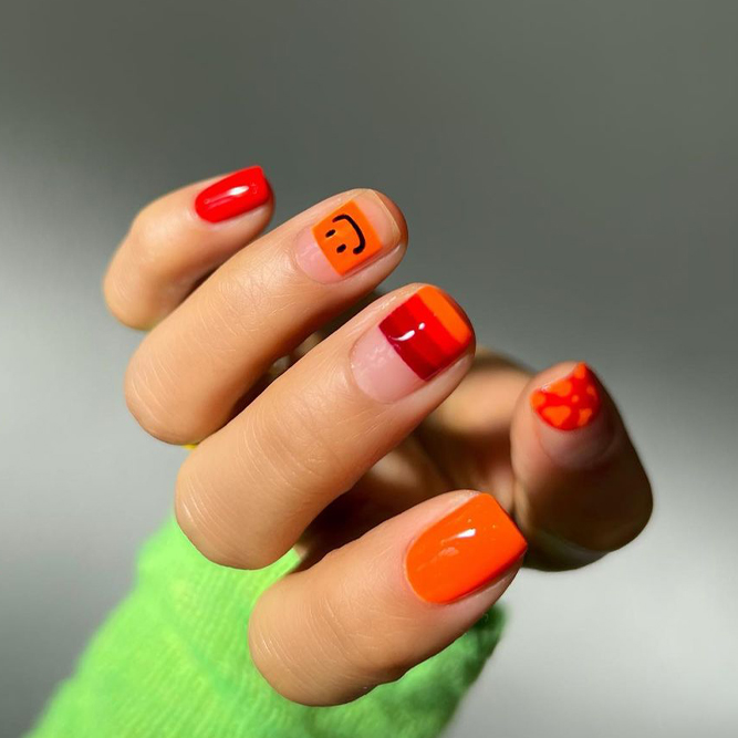 Neon Short Orange Nails