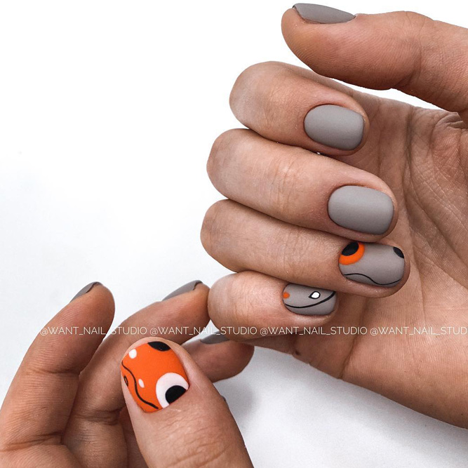 Grey Mix Orange Nail Designs