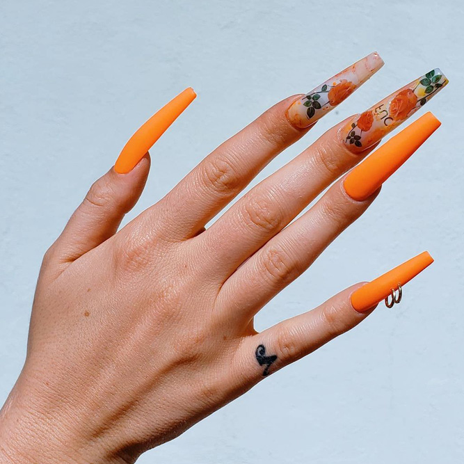 Orange Nails And Flowers