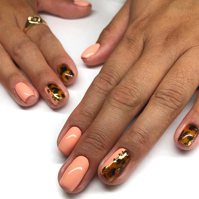 Peach Nails with Animal Print