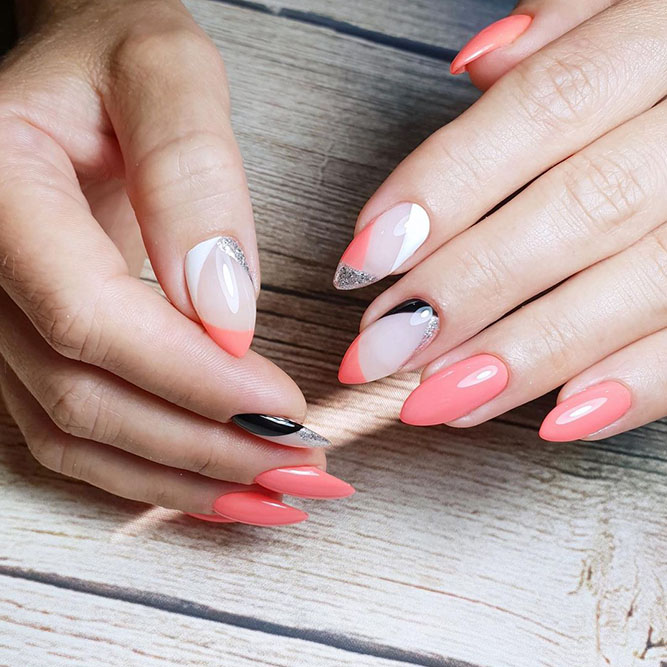 Geometrical Peach Color French Nails