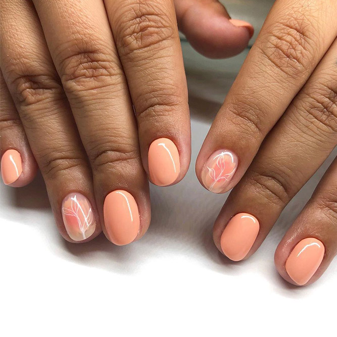 Light Peach Nails with Floral Design
