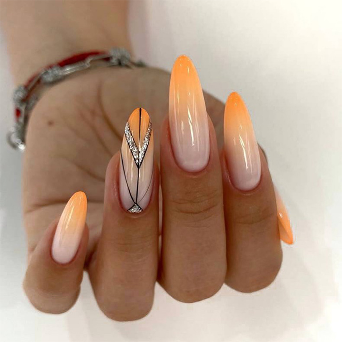 Silver Tribal Design on Peach Nails