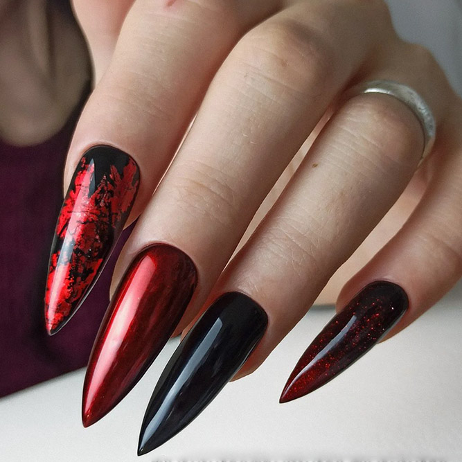 Black and Red Metallic Nails to Match with Dress