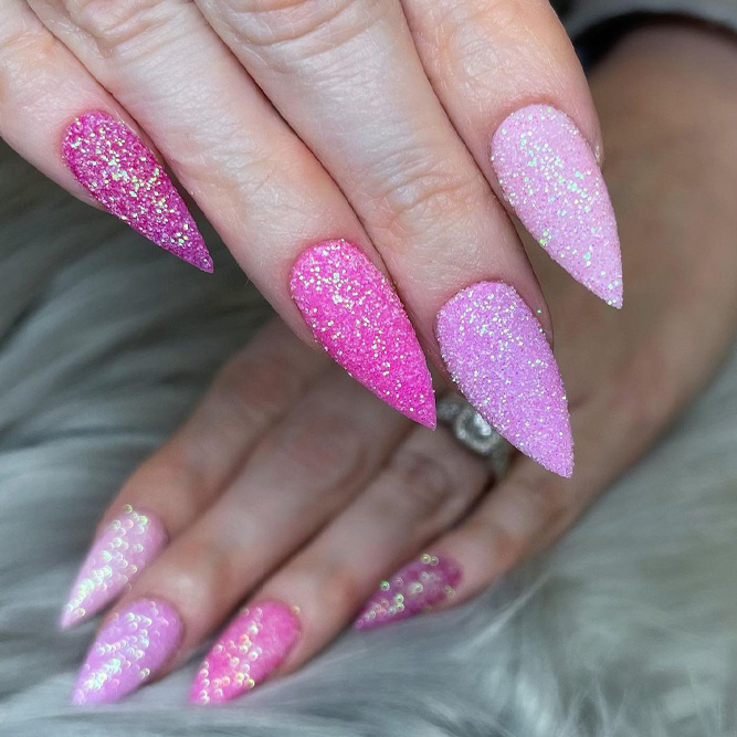 Pink Glitter Stiletto Nail Tips