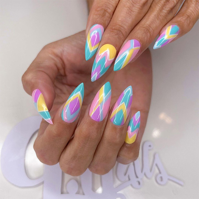 Pink and Blue Geometric Pastel Nails