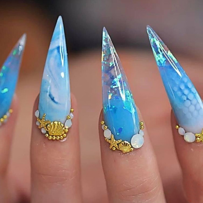 Gold and Blue Mermaid Nails