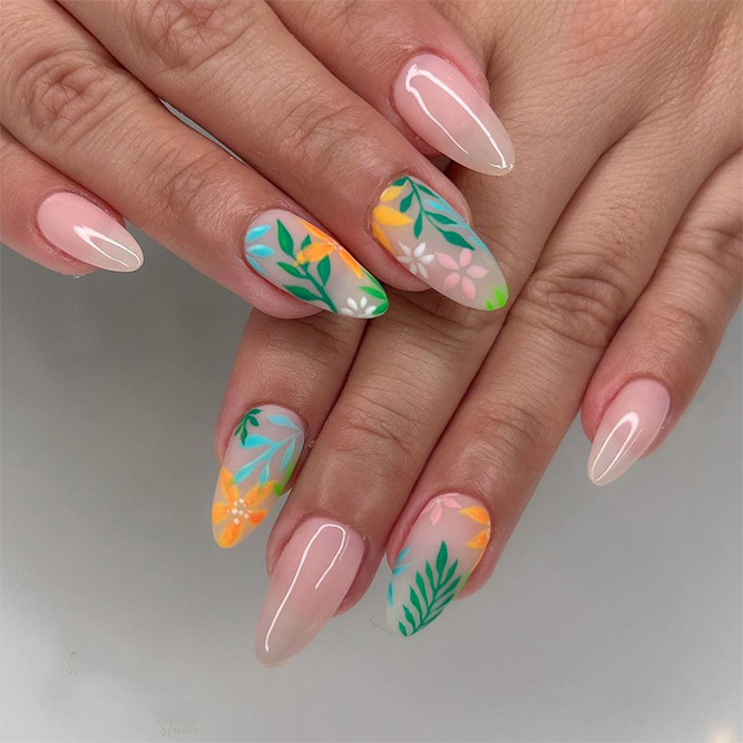 Nude Nails with Matte Flowers