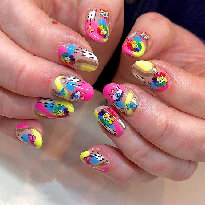 Rainbow Stickers Nails Design