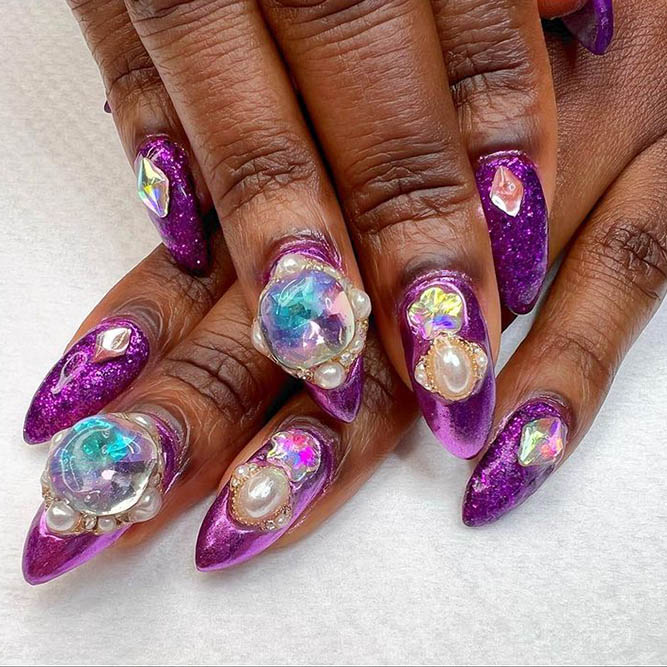 Glossy Violet 3D Nails