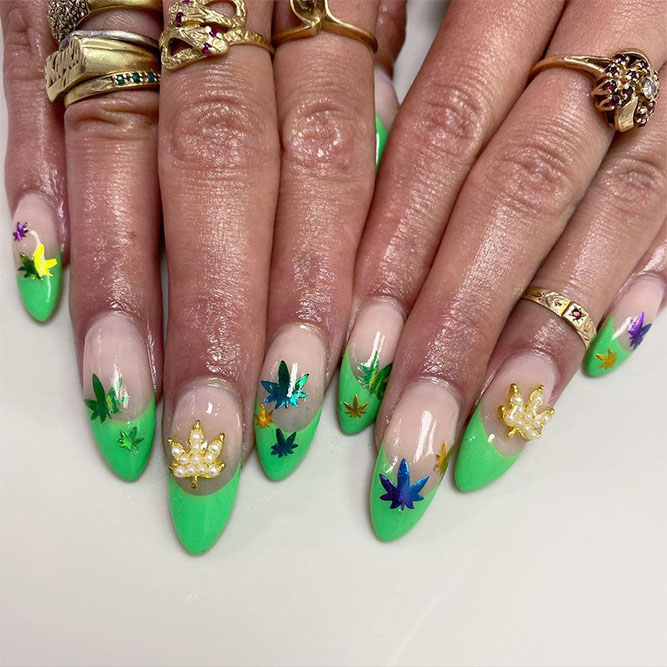 Green French 3D Manicure