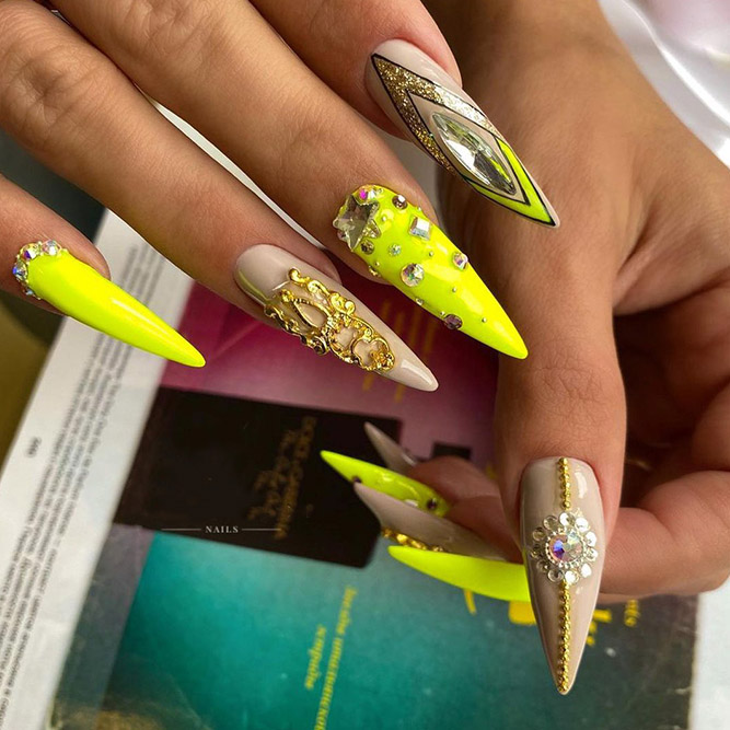 Yellow and Nude 3D Nails