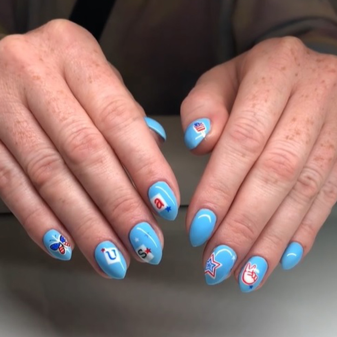 American Flag Nails with Blue Letters
