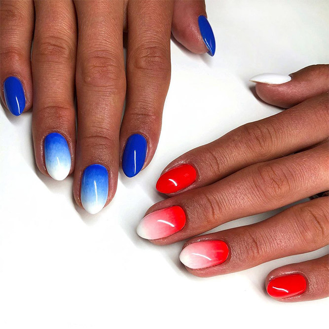Ombre Blue and Red Nails