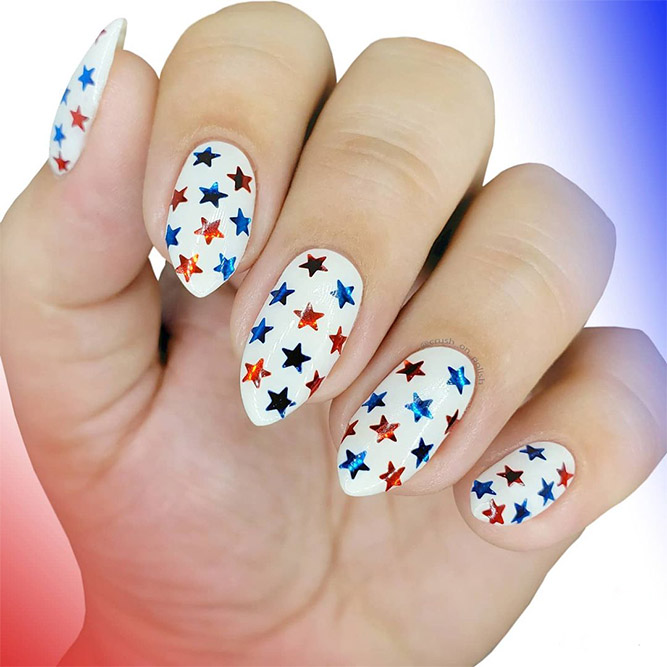 White 4th of July Nails with Stars