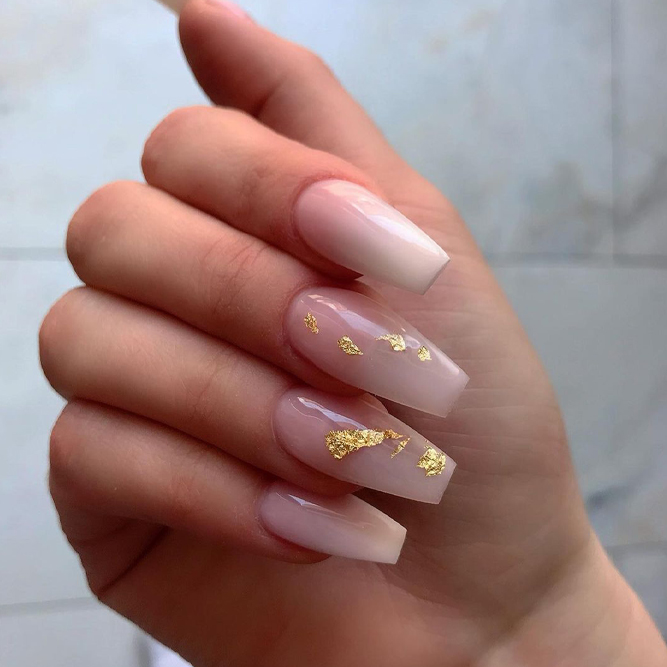 French Fade American Nails with Gold Foil