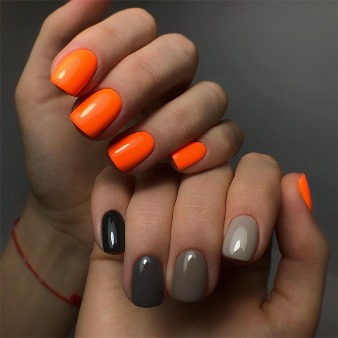 Orange and Grey Nails Design