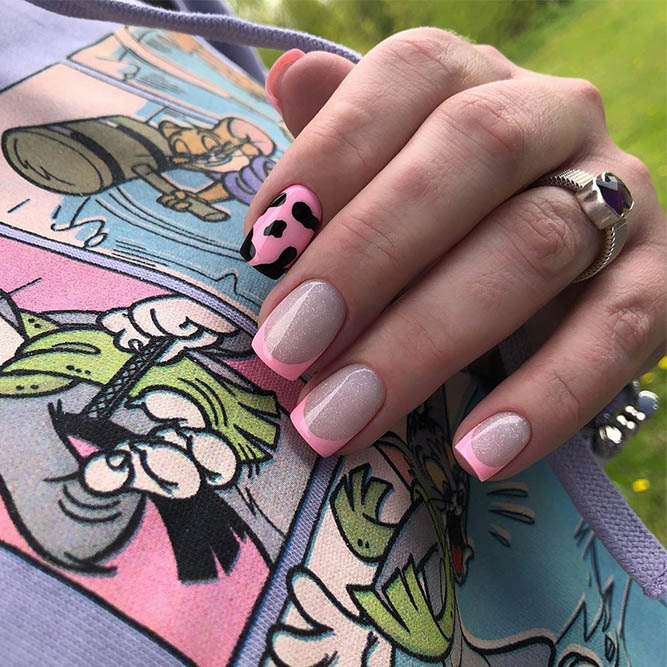 Grey Nails with Pink French Tips