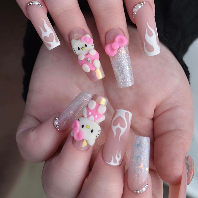 Silver and Pink Cute Nails